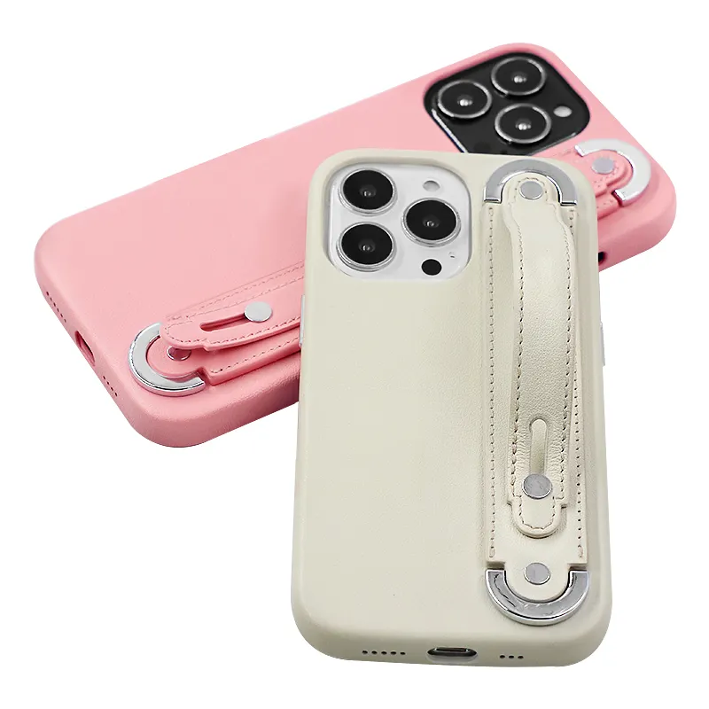 custom white pu leather cell phone case with wrist strap for iphone 13 pro max case