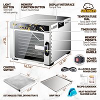 Compacte 8 304 roestvrijstalen bakjes 600W stille digitale precisie thermostaat desktop oven voor gedroogd vlees, fruit, snacks en voedsel.