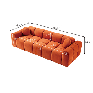 โซฟาแบบแยกส่วน 3 ที่นั่ง หุ้มกำมะหยี่สีส้ม บรรจุภัณฑ์แบบม้วนสุญญากาศ โครงสร้างไร้กรอบ รูปทรงสี่เหลี่ยม ดีไซน์ร่วมสมัย เหมาะสำหรับห้างสรรพสินค้าและบ้านพักตากอากาศ - Product Image 6