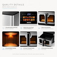 Friteuse à air numérique 6L 1800W avec fenêtre visible, 12 fonctions, écran couleur, double chauffage, intérieur métallique sans revêtement chimique