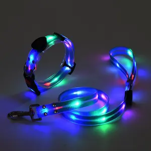 Hight chất lượng USB có thể sạc lại cổ áo & Dây xích có thể điều chỉnh LED Light up Flashing Dog Leash Nylon Pet Leash