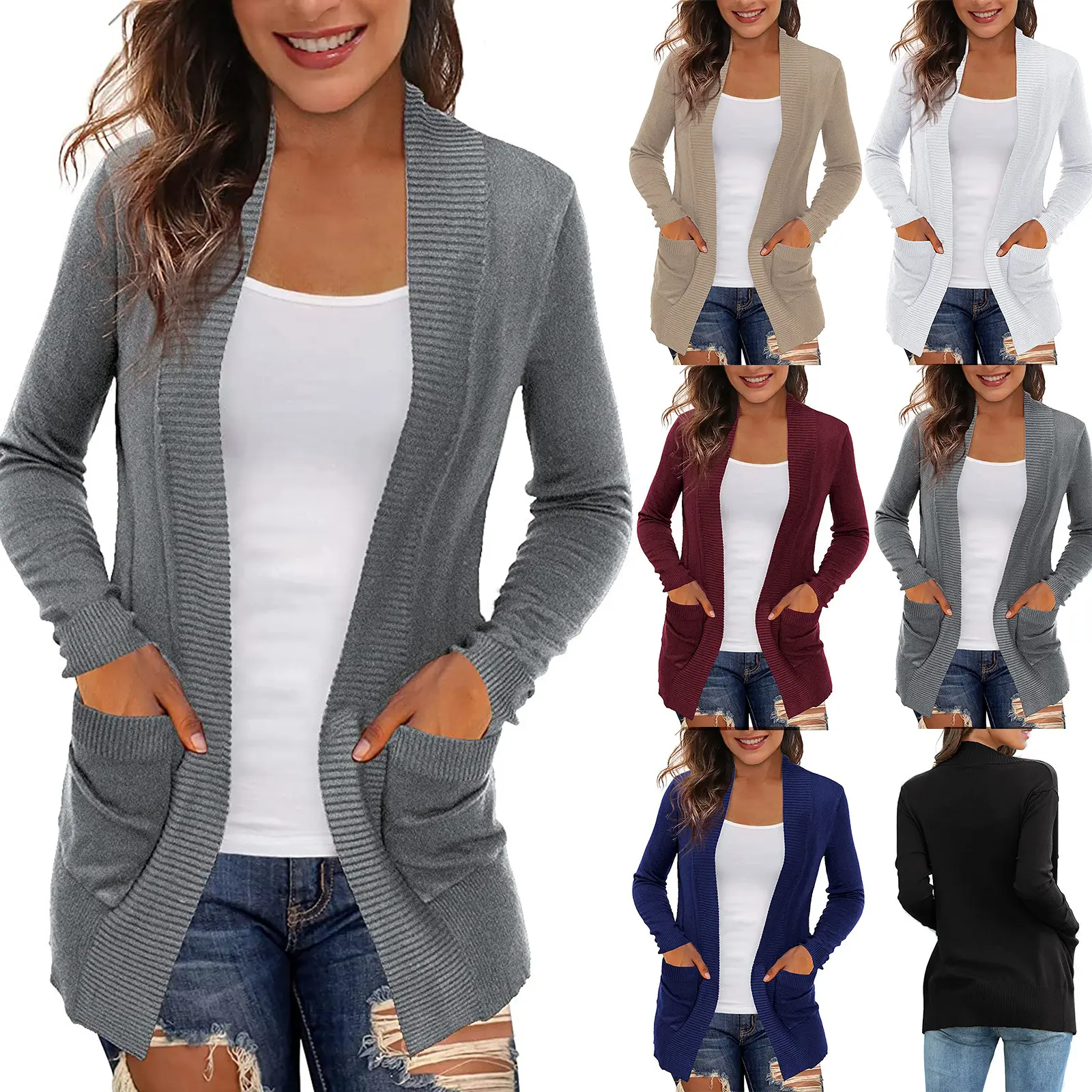 Custom cheap no button long sweater slim knit cardigan women with pockets