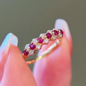 Bague de fiançailles et de mariage Xinfly Bride, vintage, antique, en or massif 18 carats, avec pierre précieuse, rubis rouge sang de pigeon et diamant pour femme - Product Image 5