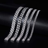 Bracelet Chaîne Maille Cubaine en Or Blanc 8 mm, Argent Sterling 925, Certifié GRA, Sertie de Moissanite VVS pour Hommes et Femmes