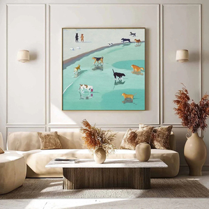 Paws At Tide – Impression sur toile minimaliste avec cadre, scène de plage pour chien, art animalier contemporain, décoration murale intérieure - Product Image 4
