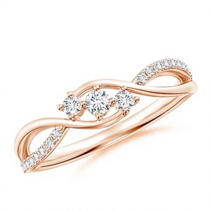 Bague à trois pierres en diamant de laboratoire de 0,50 ct, argent sterling 925 et or massif 14 carats, fournisseur en gros OEM ODM - Product Image 2
