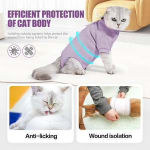 בגדי ניתוח לחיות מחמד מבד כותנה נושם, מכנסי בידוד נגד ליקוק לחתולים, דוגמה חלקה, ביגוד חורף לחיות מחמד - Product Image 4