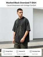 T-shirt tendance pour homme, style streetwear, délavé, uni, manches courtes, pour les vacances d'été, les vacances à la plage, les activités de plein air