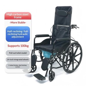 Sedia a Rotelle Manuale Completamente Reclinabile Pieghevole Leggera con WC Integrato e Capacità di 150 kg per Anziani Paralizzati Ausilio per la Deambulazione - Product Image 6