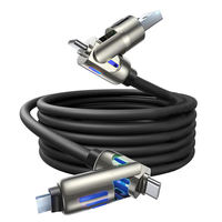 Câble USB Type C 4 en 1 240W Super Charge Rapide Alliage de Zinc Silicone Liquide Lumière Respirante RVB 2M Transfert de Données pour iPhone