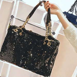 Sac fourre-tout décontracté pour femme en sequins scintillants, couleur unie, fermeture éclair, sacs à main de luxe tendance, vente en gros - Product Image 3