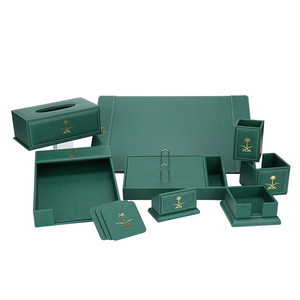 Pofeis – Ensemble d'accessoires d'organisation de bureau en cuir vert foncé pour la maison et le bureau, vente en gros - Product Image 1