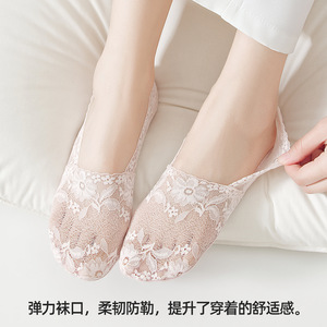 2026 Spring/Summer Deep-Cut Ice Silk <b>Lace</b> Invisible Stockings Women's Cotton Sole Floral Pattern Deep-Cut Canvas Shoes Outfit - Product Image 2