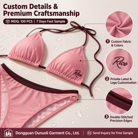 Bikini Wanita Custom Model Halter Segitiga 2 Potong Buatan Tangan Bordir Bunga 3D Berhias Manik-Manik Ikat Samping Pakaian Renang Pantai Mewah
