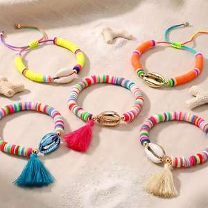 Pulsera de Cuentas de Arcilla Ajustable Resoul <span class=keywords><strong>para</strong></span> Mujer, <span class=keywords><strong>Pulseras</strong></span> de Cuentas con Dijes de Concha Multicolor, Joyería de Moda Gitana, Regalo - Product Image 1