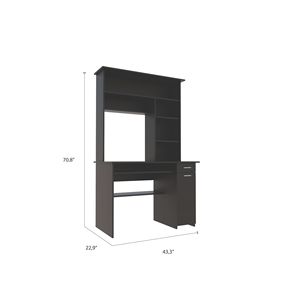 Black Wengue 2-Drawer 7-Shelf <b>Computer</b> <b>Desk</b> With Hutch Home Office Furniture - Product Image 5