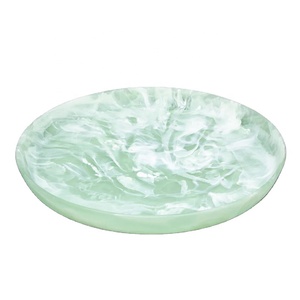 Aqua màu xanh màu kích thước lớn tay đổ nhựa hình tròn viền cạnh salad Platter thực phẩm phục vụ khay với Swirls đầy màu sắc - Product Image 2