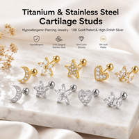 Boucles d'oreilles clous élégantes en acier inoxydable avec zircon, design religieux personnalisé, étoile et lune, cadeau de fête pour femme