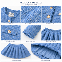 Ensemble Veste en Tweed et Jupe Plissée pour Filles 2026 – Manteau Bleu en Polyester à Manches Longues – Tenue Élégante pour Enfants pour Fêtes et École – Vente en Gros