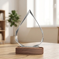 Trofeo de Cristal K9 al por Mayor de Fábrica con Base de Madera, Trofeo de Cristal Transparente Personalizable para Regalo de Reconocimiento Corporativo