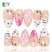 Handbemalte Luxus 3D-Blumen Gel Press-on Nägel Handgefertigte Verspielte Acryl French Manicure Nagelspitzen Kurze Polka Dot Künstliche Nägel