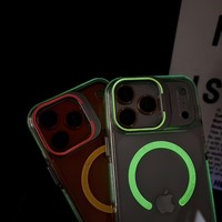 Coque de téléphone magnétique HEYBINGO Night Glow avec support d'objectif pliable, anneau de caméra en métal, coque de protection IMD TPU pour IP 16 17 pro