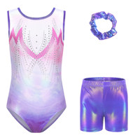 Justaucorps de gymnastique pour enfants, dégradé, orné de diamants, sans manches, pour la pratique du ballet, pour filles