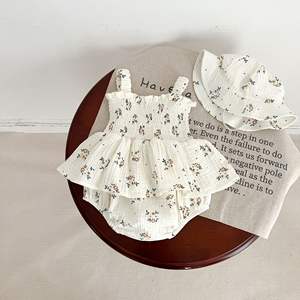 Bebek romper yaz tatlı çiçek elbise bebek kız kolsuz bebek giysileri sevimli tarama giysileri ile şapka - Product Image 2