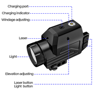 Lampe de poche tactique de chasse avec viseur laser, LASER WIN 2HY19 CREE 5W LED 1000 Lumen 450-480nm, Laser bleu 8H, Rechargeable par USB