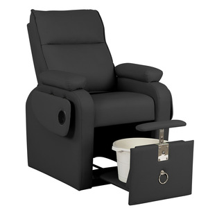 Sillón de Pedicura Reclinable Negro con Bañera para Pies, Tapizado en PU, Asiento para Salón de Spa con Cubeta - Product Image 1