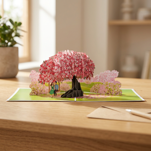 Carte pop-up 3D en papier artisanal, motif arbre de cerisier rose, cadeau Saint-Valentin, artisanat vietnamien, vente en gros - Product Image 2