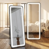 Miroir LED intelligent en verre avec cadre en aluminium/fer, durable, résistant à l'eau, installation murale/autonome pour usage domestique et commercial