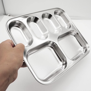 Plateau à collation rectangulaire en acier inoxydable 304 durable, poli, avec compartiments, boîte à lunch avec couvercle, directement de l'usine - Product Image 3