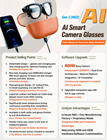 Lunettes intelligentes avec caméra IA, enregistrement vidéo 4K, étui de charge 290 mAh, Bluetooth, WiFi, architecture double puce, caméra 8MP