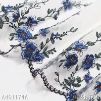 Pita Bordir Jala Putih Kustom Pabrik Renda 25cm, Bordir Bunga 3D Biru, Kain Renda untuk Lingerie Wanita