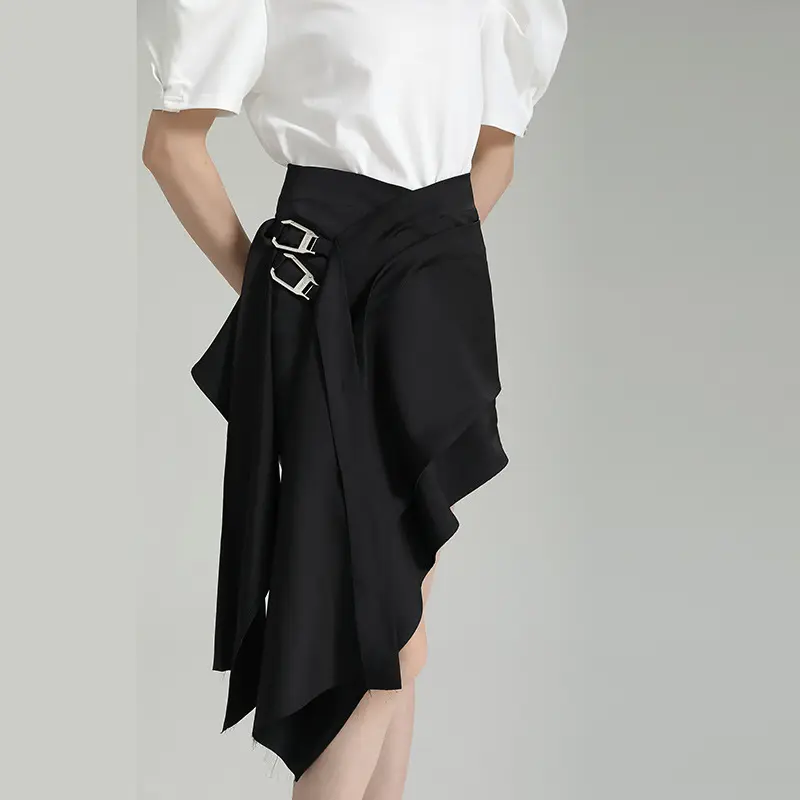 تنورة قصيرة سوداء من Faldas jer Niche ، تنورة قصيرة صيفية بتصميم جديد ، تنورة قصيرة بخطوط مطرزة بالزهور
