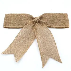 Gordon Ribbon custom twist tie bows polyester imitated jute packaging bow pre made hemp bows for candy plastic bag packaging