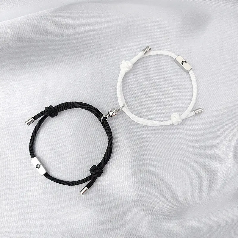 Gelang Tangan Matahari dan Bulan untuk Pria Wanita, Gelang Pasangan Baja Tahan Karat Yang Dapat Disesuaikan, Gelang Persahabatan, Gelang Tenun untuk Pria dan Wanita