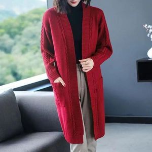 Cardigã Feminino Fitspi de Tricô Longo para Outono/Inverno, Gola V, Cor Sólida, Caimento Solto, Suéter Oversized, Jaqueta Elegante Casual - Product Image 3