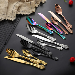 Antico di lusso posate d'oro d'argento ristorante barocco Vintage reale nozze posate d'oro cucchiaio e forchetta inox - Product Image 2