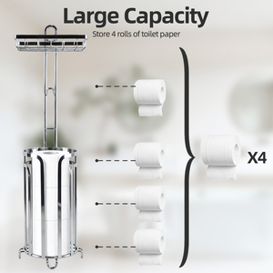 Support de rangement vertical pour <span class=keywords><strong>papier</strong></span> <span class=keywords><strong>toilette</strong></span> en fil de fer chromé avec étagère supérieure pour salle de bain - Product Image 3