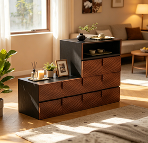 Modern Wood Storage <b>Cabinet</b> with Black Frame and Slab Doors for Bedroom Furniture - Product Image 2