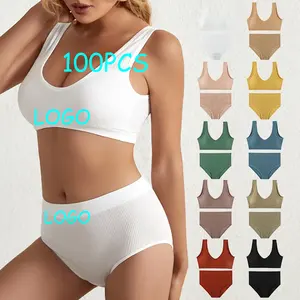 Manufacturer Supplier Thin Solid Color Big Breasts Seamless Set Of Women'S Sports Underwear With Pad