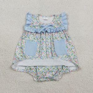 Vestido de Verano para Bebé Niño, Tejido Ecológico, Azul Floral, con Spandex/Algodón, Estampado - Product Image 1
