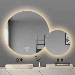 Fancy wall mounted round intelligent LED mirror with big and small mixed mirror idea for makeup with new function