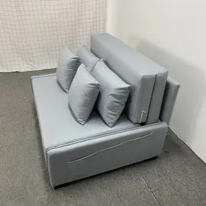 Gray blue waterproof technology cloth small family sofa folding storage guide rail function sofa bed