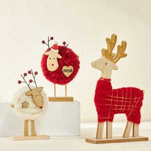 Noël en bois mouton feutre petits ornements ensemble en peau <span class=keywords><strong>de</strong></span> mouton bonhomme <span class=keywords><strong>de</strong></span> neige vieil homme Table à manger décoration arbre <span class=keywords><strong>de</strong></span> noël ornements - Product Image 3