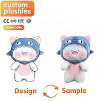 Peluche personnalisée chat requin mignon avec logo brodé, fabricant de peluches sur mesure, vente en gros d'animaux en peluche doux pour enfants