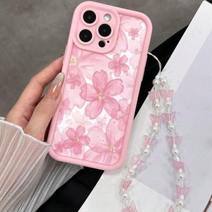Elegante <span class=keywords><strong>Funda</strong></span> para Teléfono con Lente Escalonada y Diseño de Flor en Tinta Rosa, Compatible con <span class=keywords><strong>iPhone</strong></span> <span class=keywords><strong>11</strong></span> 12 13 14 15 16 17, con Exquisito <span class=keywords><strong>Colgante</strong></span> de Mariposa Rosa - Product Image 1