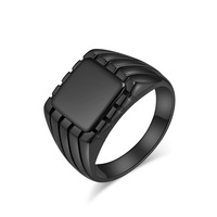 Edelstahl Quadratischer Siegelring für Herren und Damen – Minimalistischer, blanker, flacher, gerippter Ring mit Rillen – Biker-Fingerschmuck